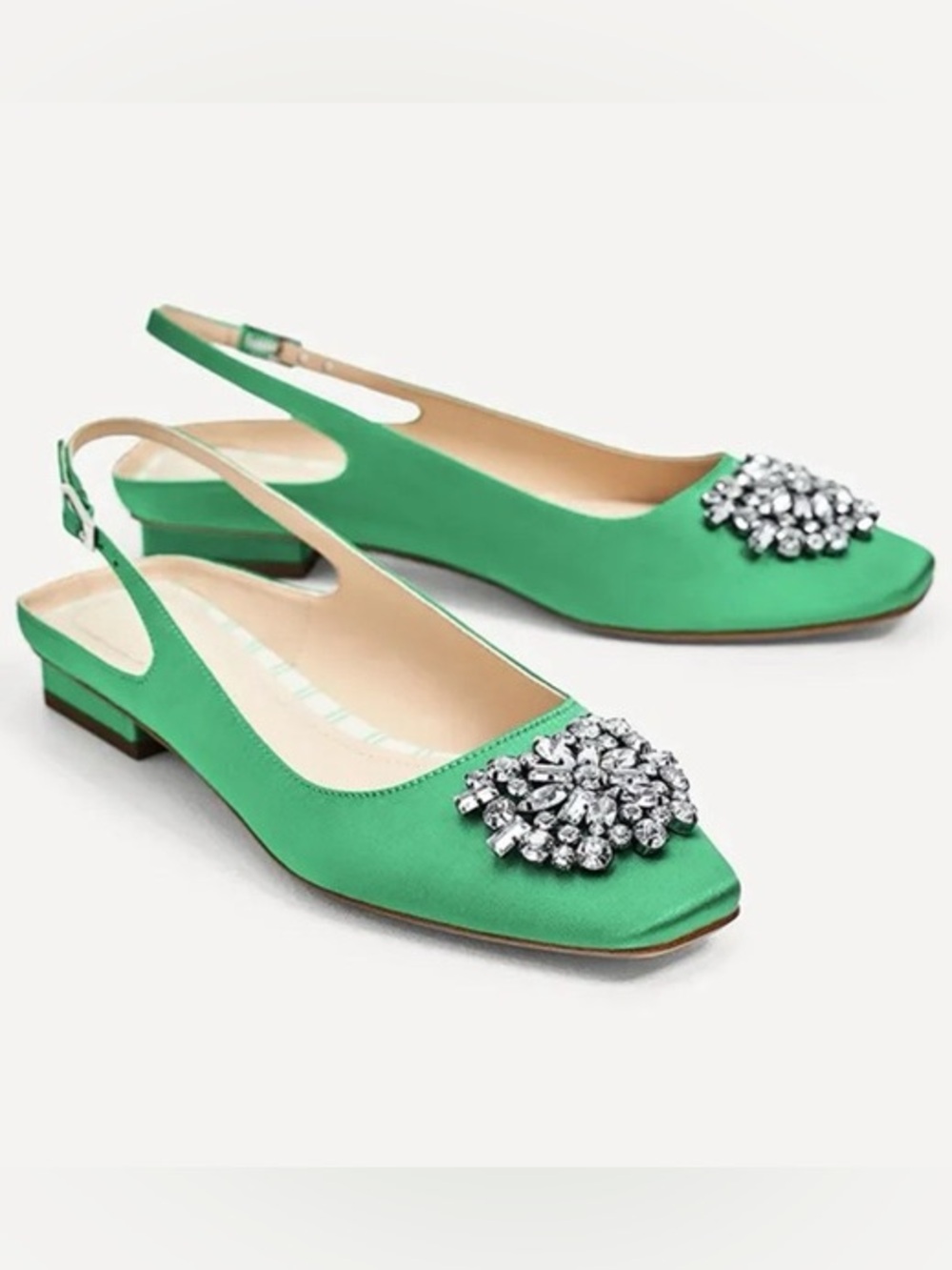 🆕{ZARA} Satin Crystal-Embellished Slingback Shoes